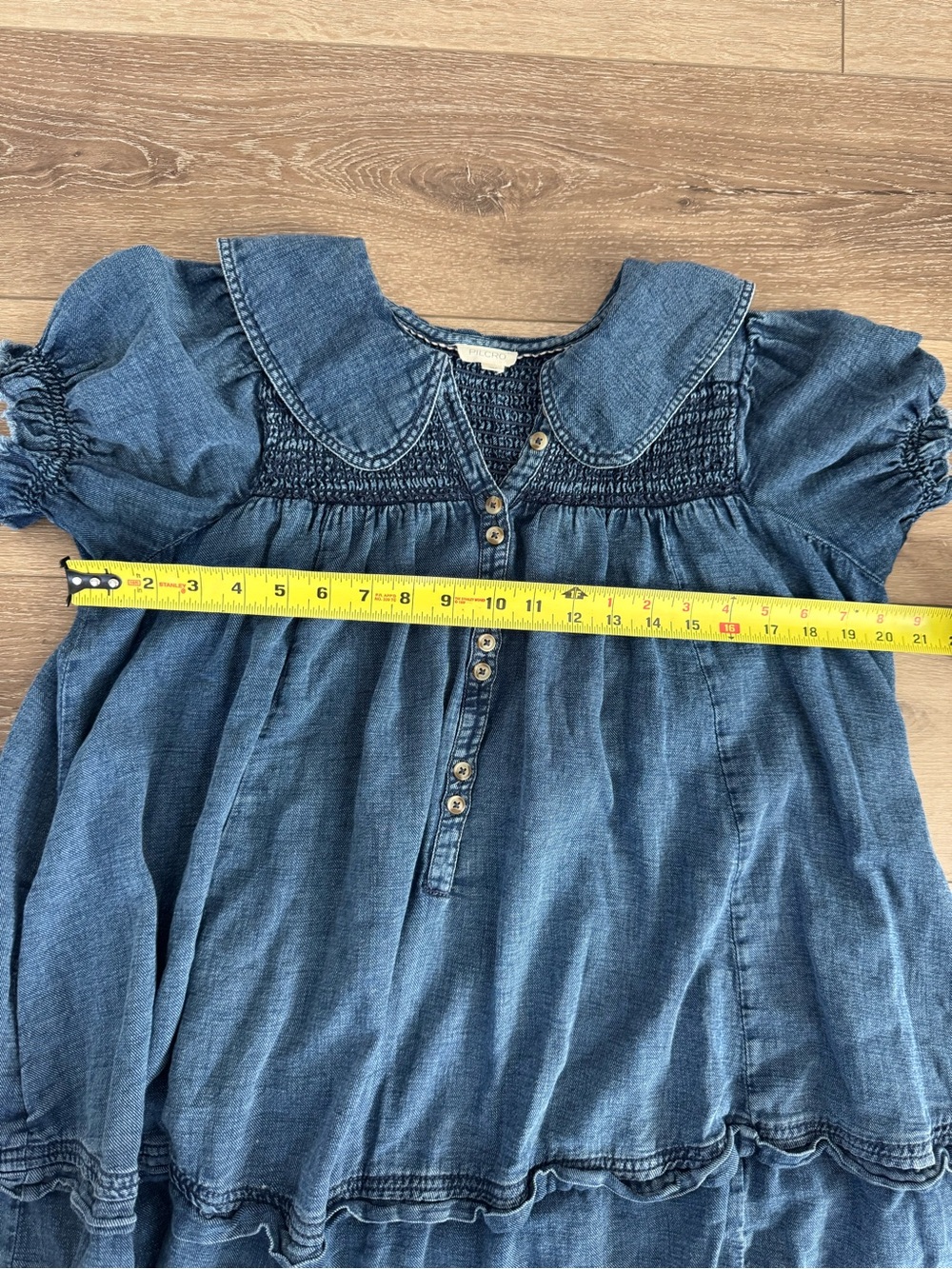 Pilcro Anthropologie Denim Smocked Babydoll Swing Mini Dress Medium - Picture 11 of 13